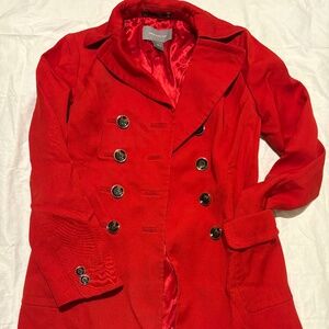 Vintage Ann Taylor Red 100% Wool Double Breasted Trench Coat Size 0